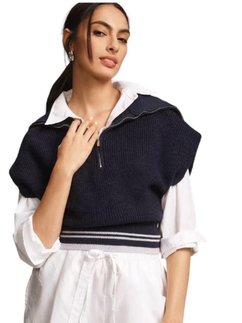 Anthropologie Navy Cowl Neck Sleeveless Sweater